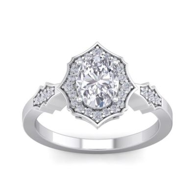 Belk & Co Lab Created 1 1/2 Carat Oval Shape Gemstone and Halo Diamond Ring In Sterling Silver, White, 4.5