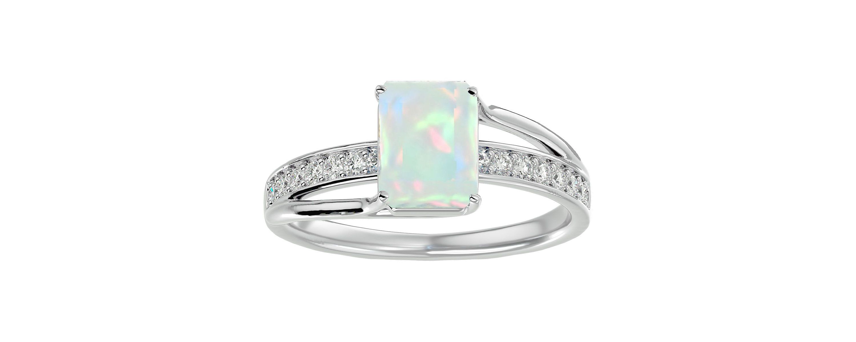 Lab Created 1 3/4 ct. t.w. Emerald Shape Created Opal and Diamond Ring In Sterling Silver