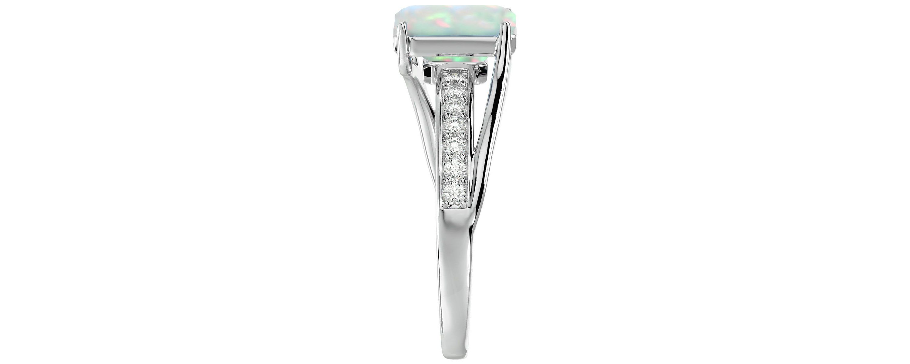 Lab Created 1 3/4 ct. t.w. Emerald Shape Created Opal and Diamond Ring In Sterling Silver