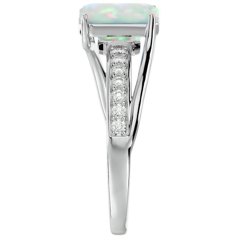 Lab Created 1 3/4 ct. t.w. Emerald Shape Created Opal and Diamond Ring In Sterling Silver