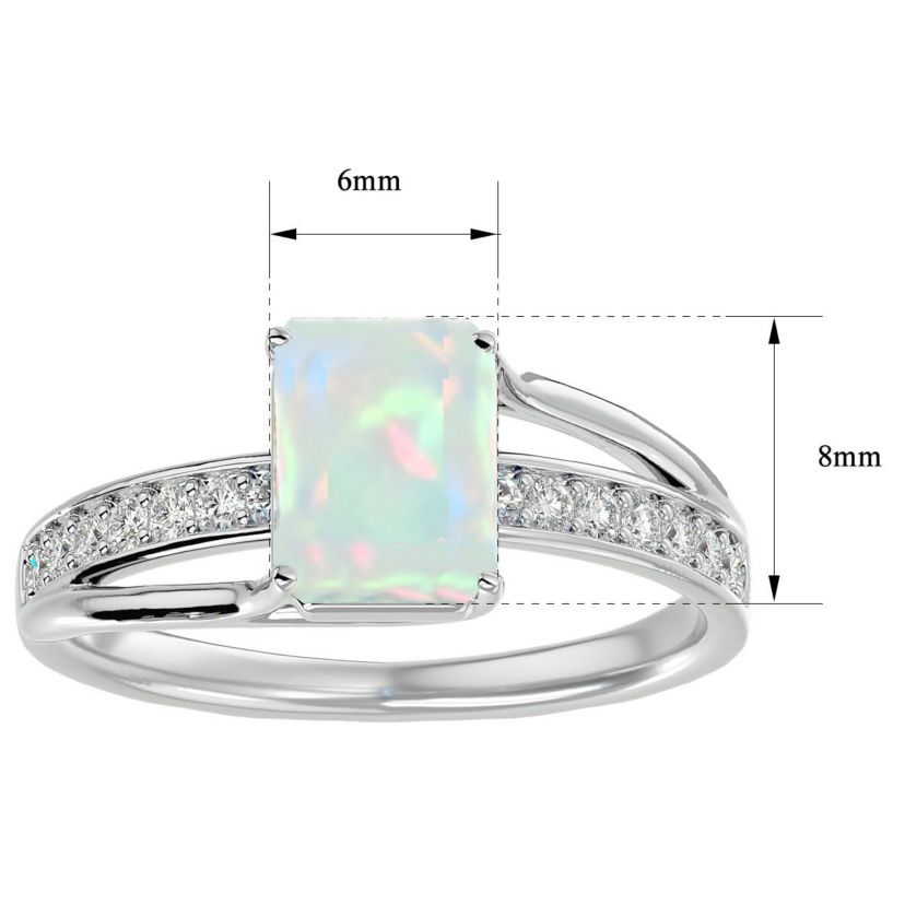 Lab Created 1 3/4 ct. t.w. Emerald Shape Created Opal and Diamond Ring In Sterling Silver
