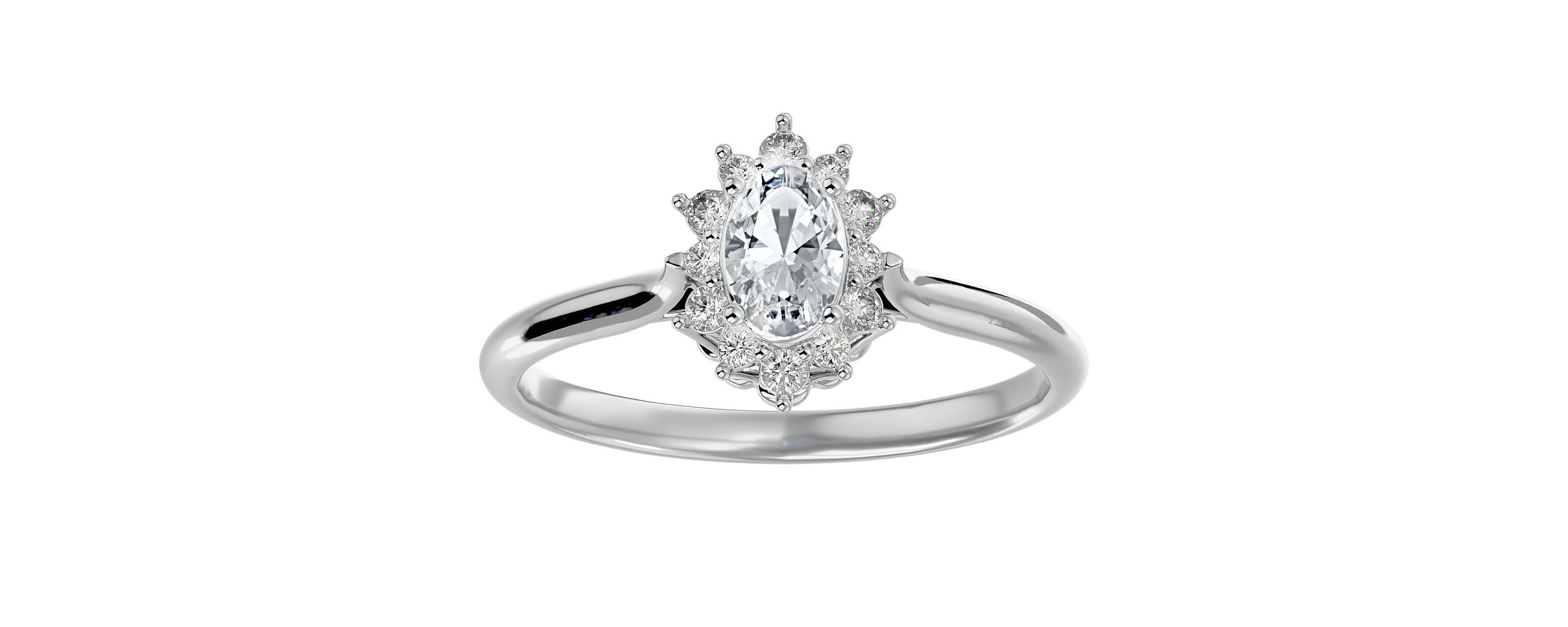 Lab Created 2/3 ct. t.w. Oval Shape Moissanite and Halo Diamond Ring In Sterling Silver