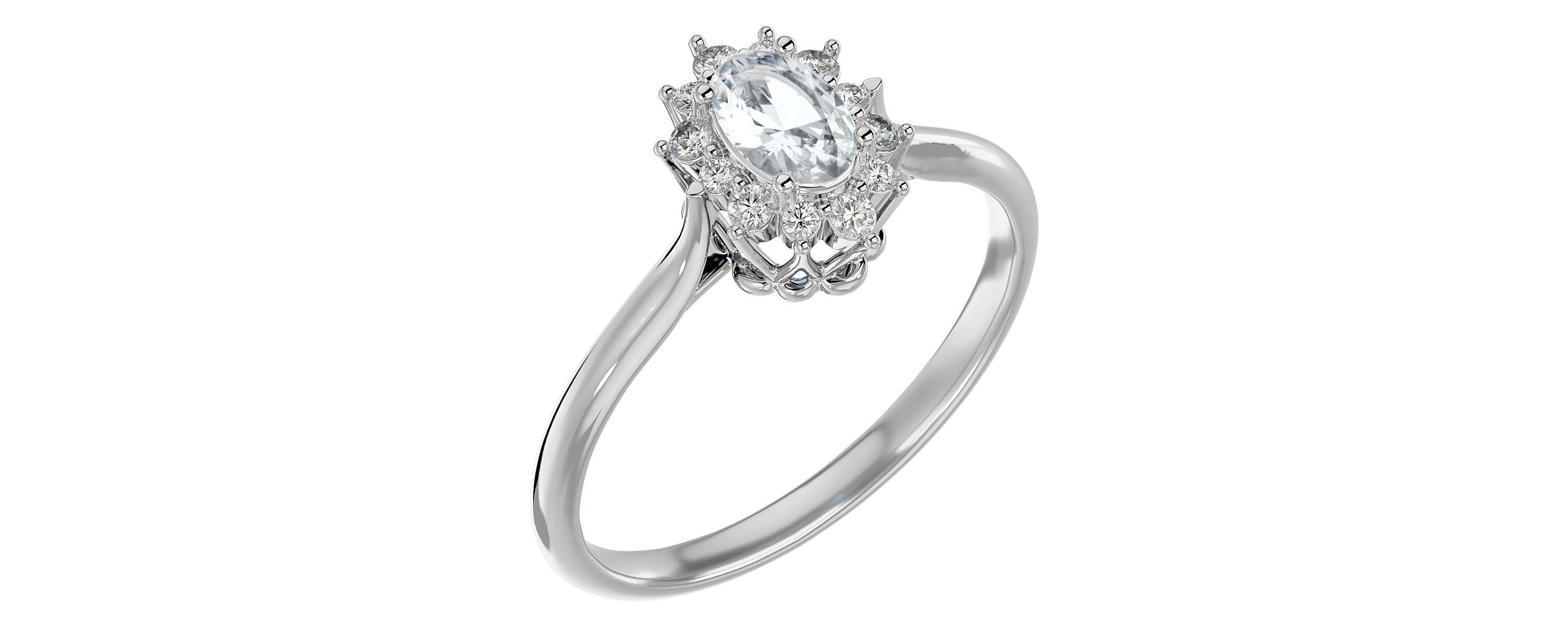 Lab Created 2/3 ct. t.w. Oval Shape Moissanite and Halo Diamond Ring In Sterling Silver