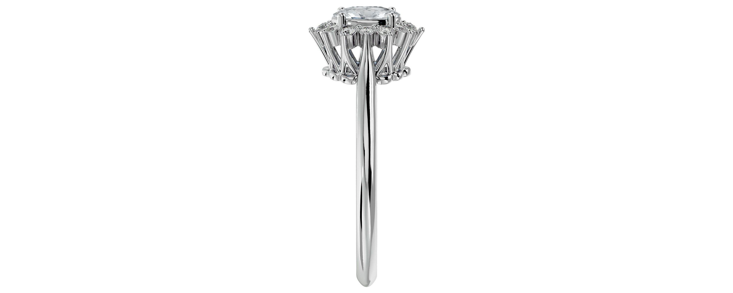 Lab Created 2/3 ct. t.w. Oval Shape Moissanite and Halo Diamond Ring In Sterling Silver