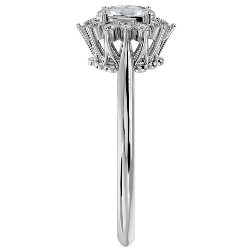 Lab Created 2/3 ct. t.w. Oval Shape Moissanite and Halo Diamond Ring In Sterling Silver