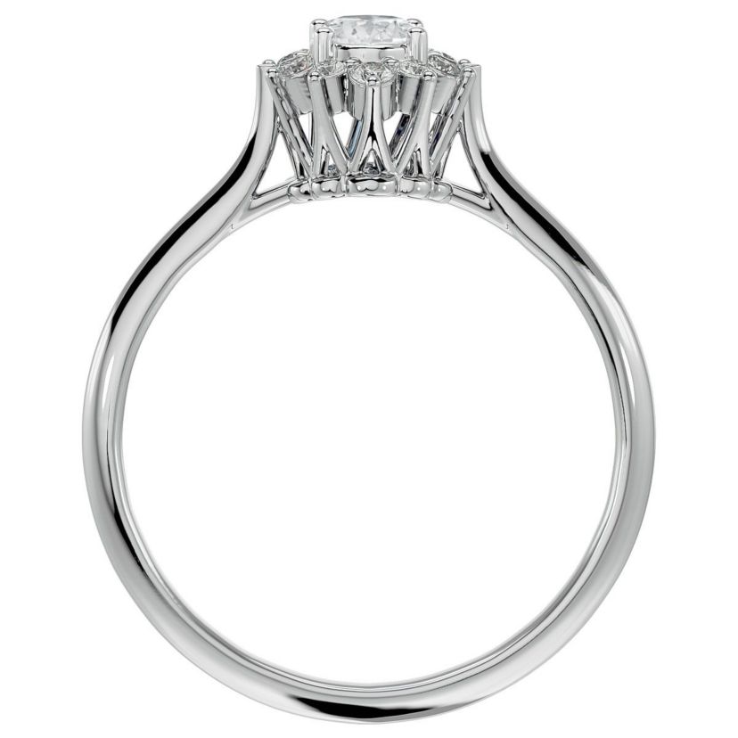 Lab Created 2/3 ct. t.w. Oval Shape Moissanite and Halo Diamond Ring In Sterling Silver