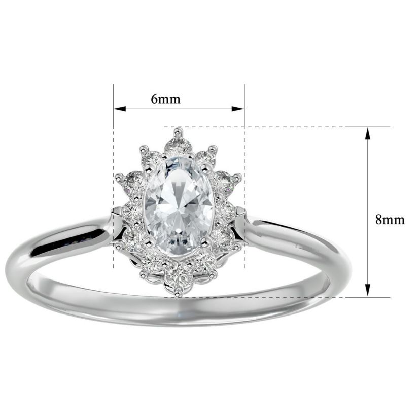 Lab Created 2/3 ct. t.w. Oval Shape Moissanite and Halo Diamond Ring In Sterling Silver