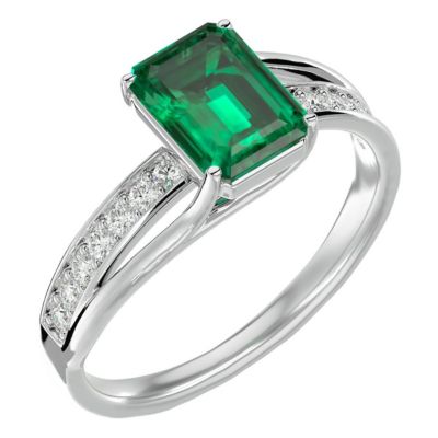 Lab Created 1 3/4 Carat Emerald Shape and Diamond Ring Sterling Silver