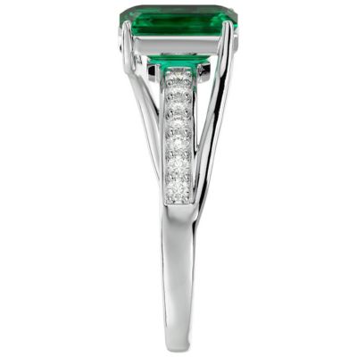 Lab Created 1 3/4 Carat Emerald Shape and Diamond Ring Sterling Silver