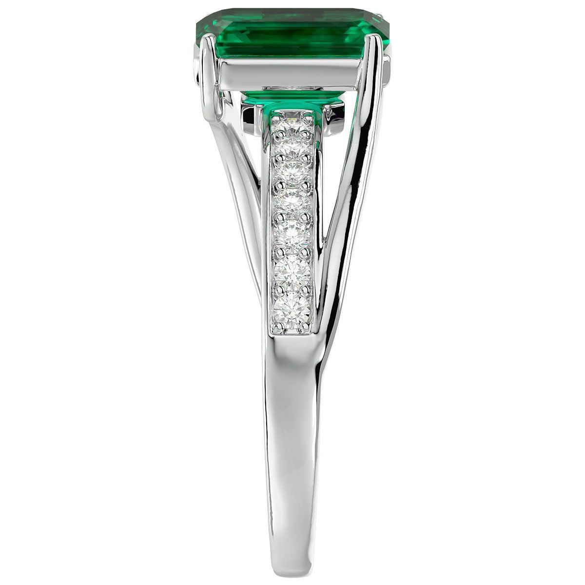 Lab Created 1 3/4 Carat Emerald Shape Created Emerald and Diamond Ring In Sterling Silver