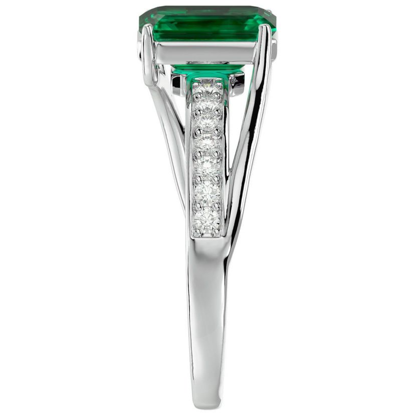 Lab Created 1 3/4 Carat Emerald Shape Created Emerald and Diamond Ring In Sterling Silver