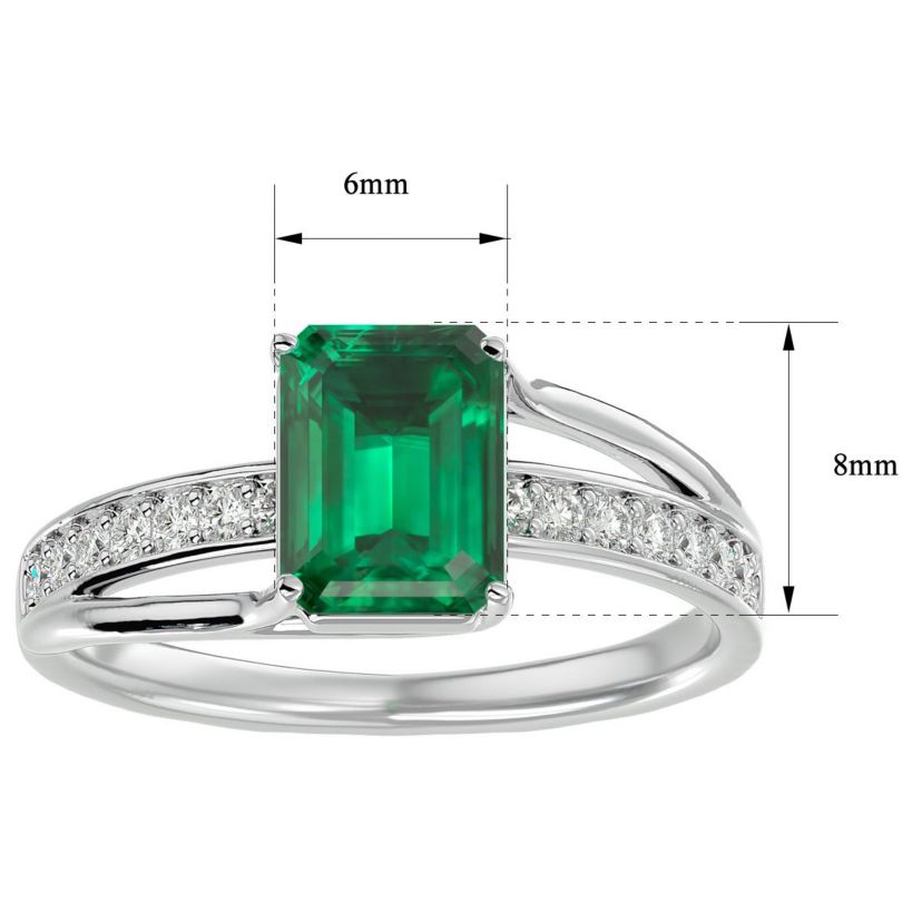 Lab Created 1 3/4 Carat Emerald Shape Created Emerald and Diamond Ring In Sterling Silver