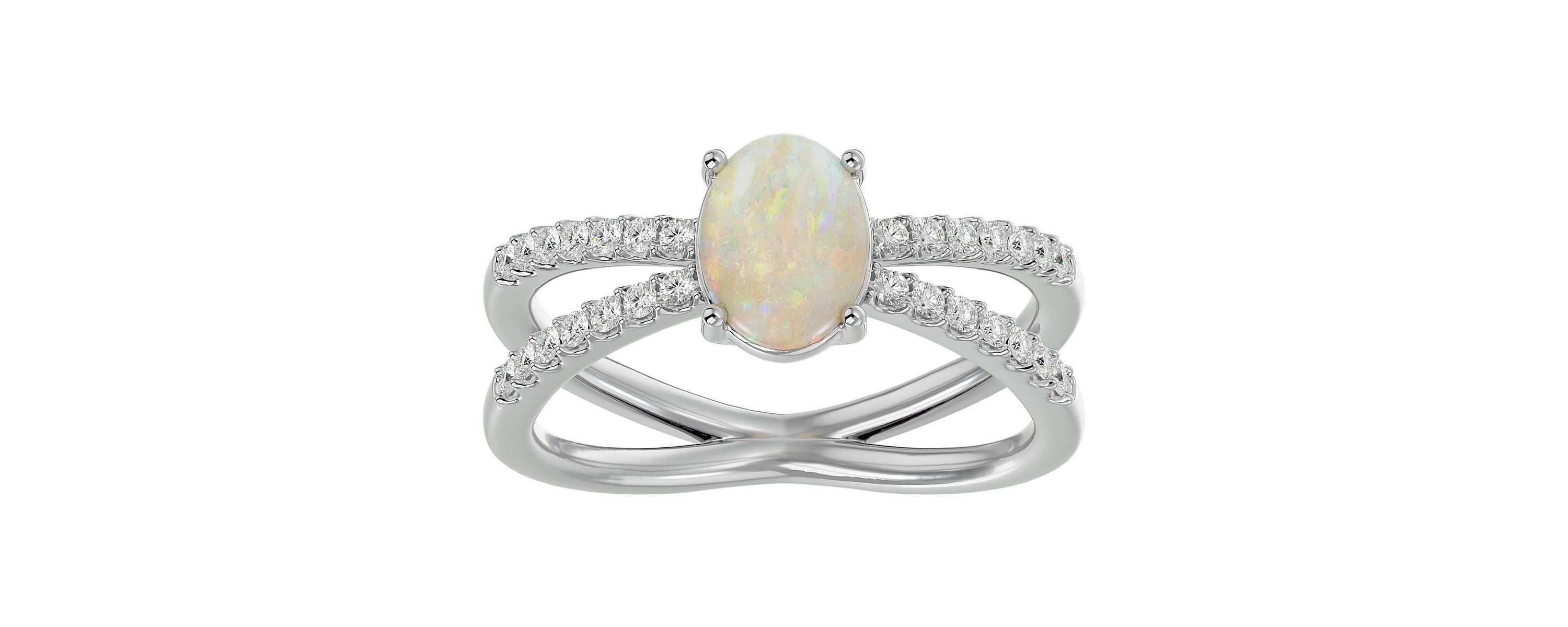 Lab Created 1 1/2 ct. t.w. Oval Shape Created Opal and Halo Diamond Ring In Sterling Silver