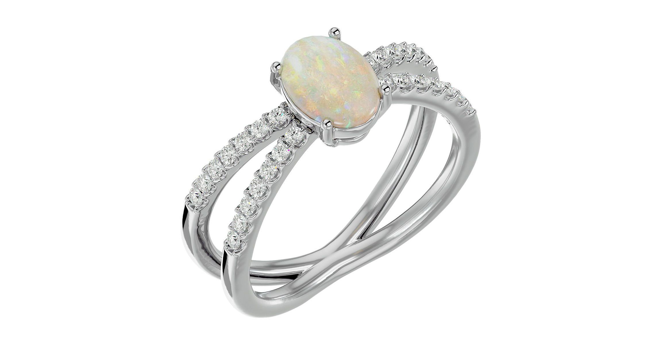 Lab Created 1 1/2 ct. t.w. Oval Shape Created Opal and Halo Diamond Ring In Sterling Silver