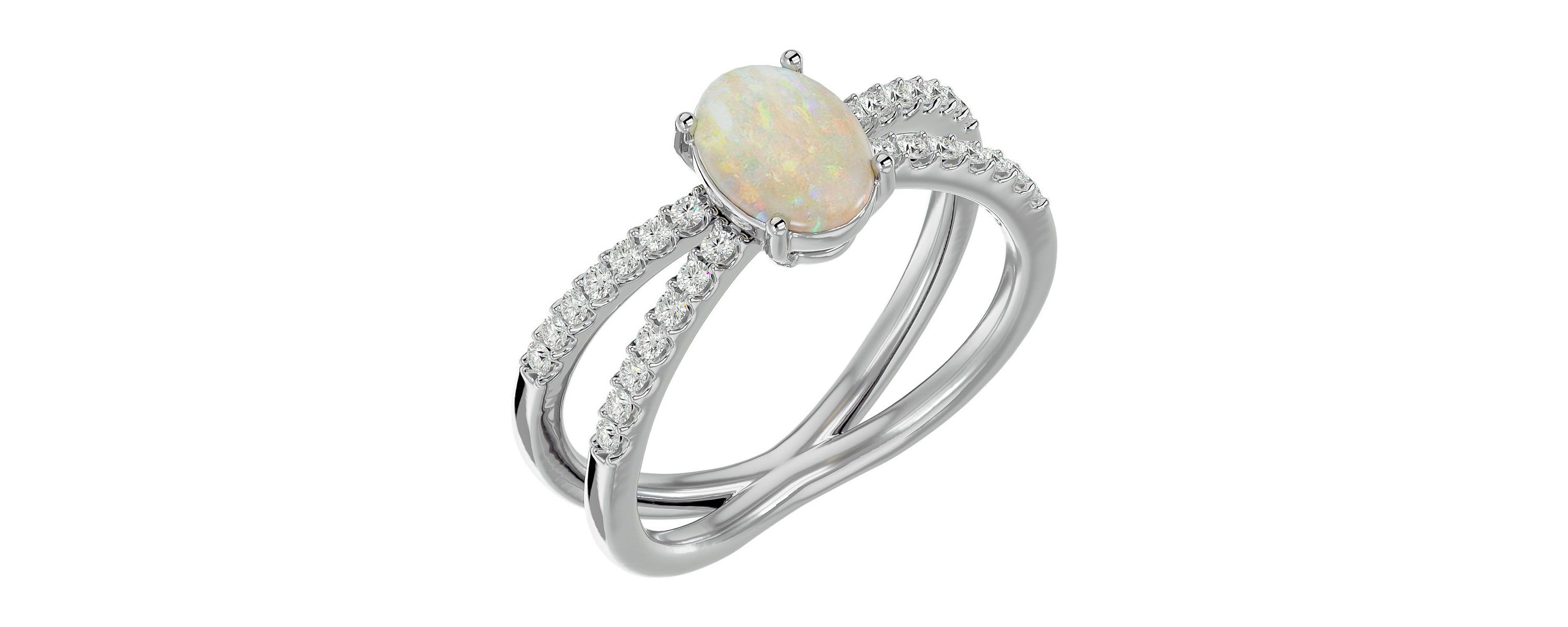 Lab Created 1 1/2 ct. t.w. Oval Shape Created Opal and Halo Diamond Ring In Sterling Silver