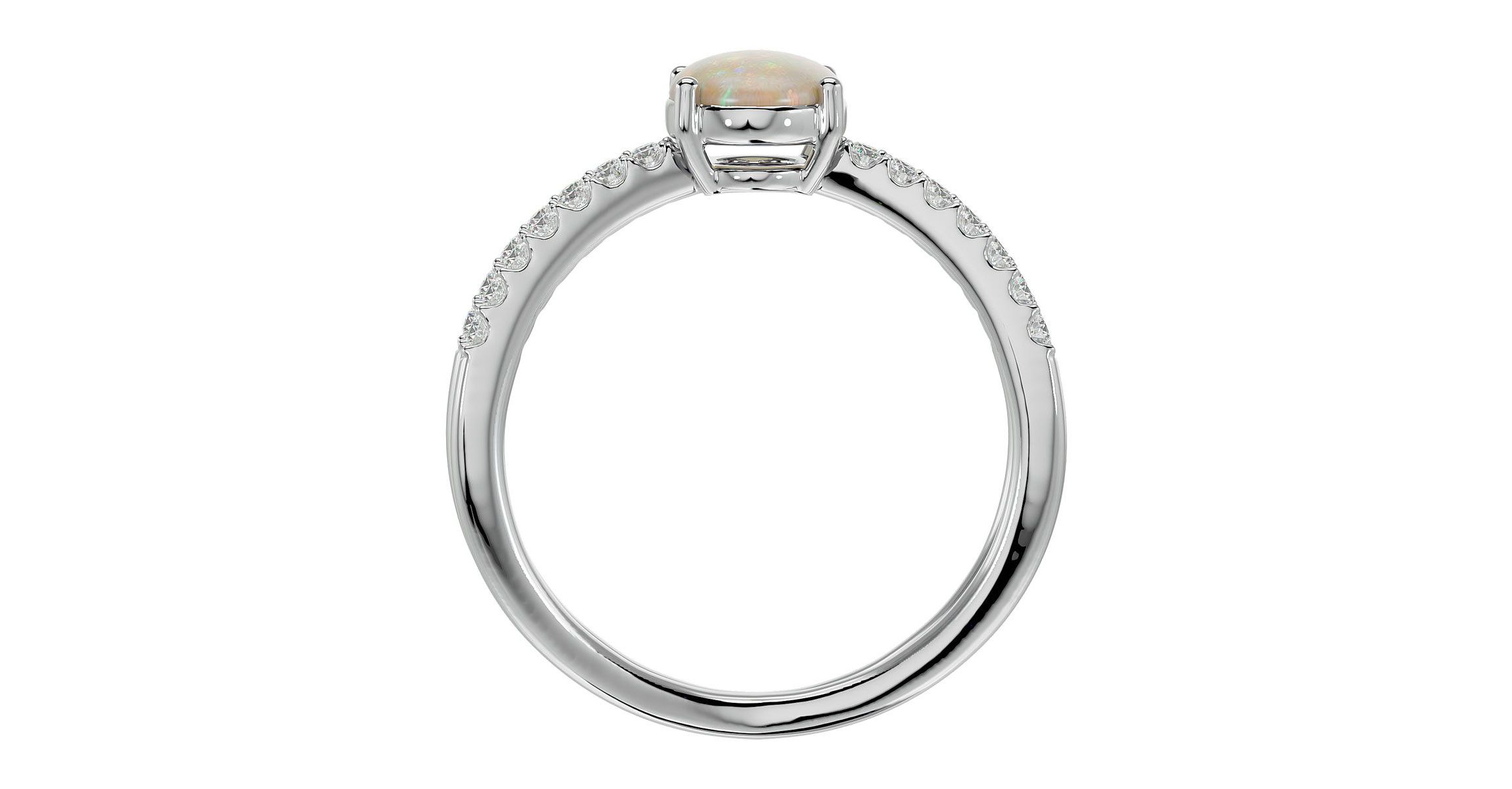 Lab Created 1 1/2 ct. t.w. Oval Shape Created Opal and Halo Diamond Ring In Sterling Silver