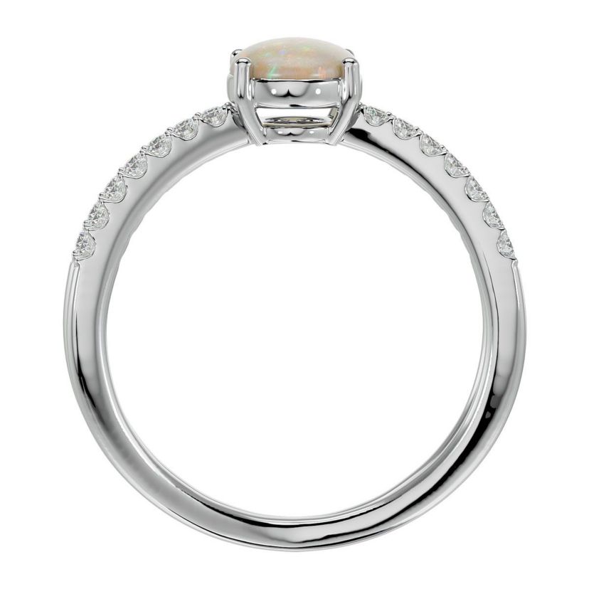 Lab Created 1 1/2 ct. t.w. Oval Shape Created Opal and Halo Diamond Ring In Sterling Silver
