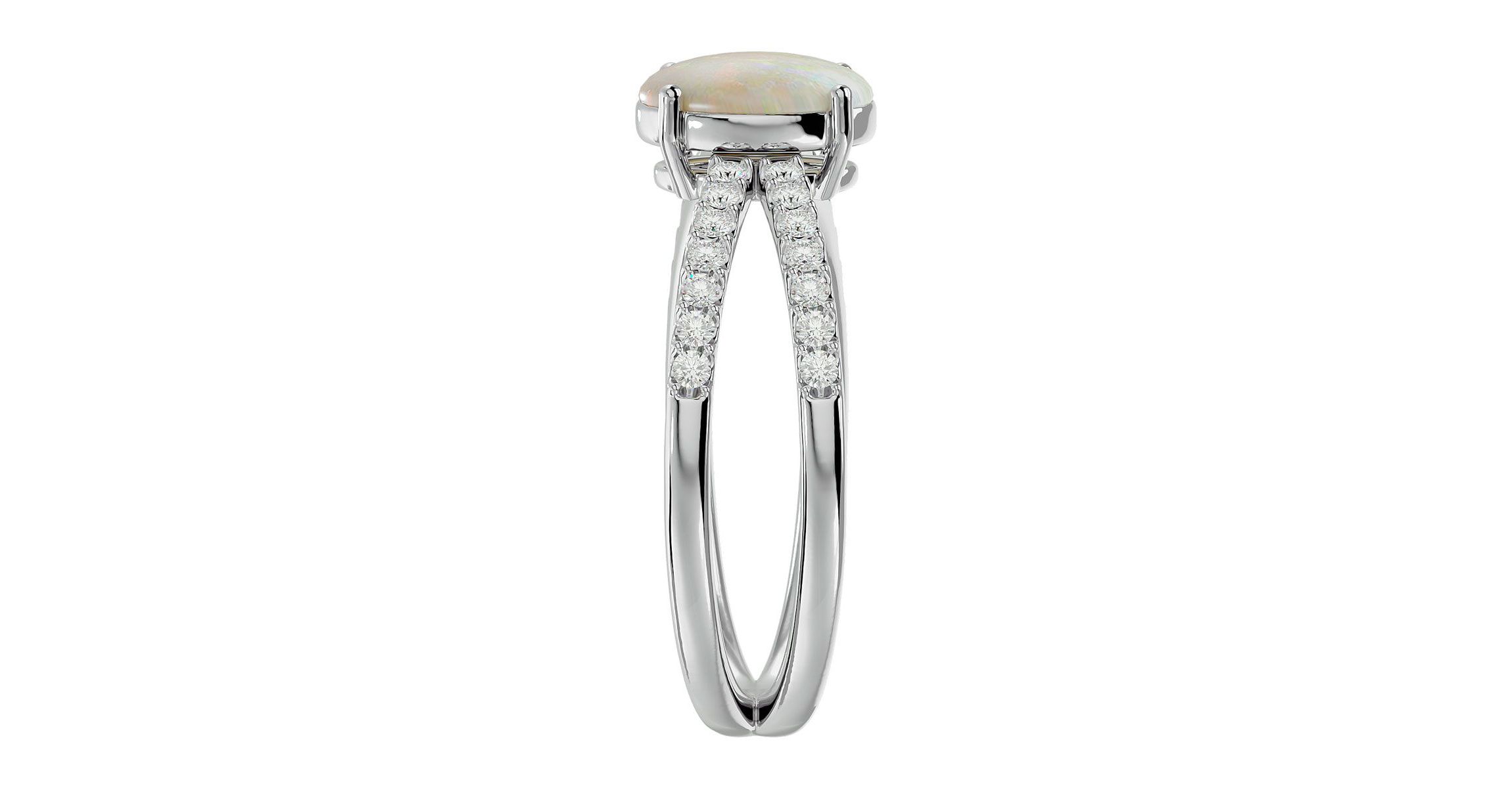 Lab Created 1 1/2 ct. t.w. Oval Shape Created Opal and Halo Diamond Ring In Sterling Silver