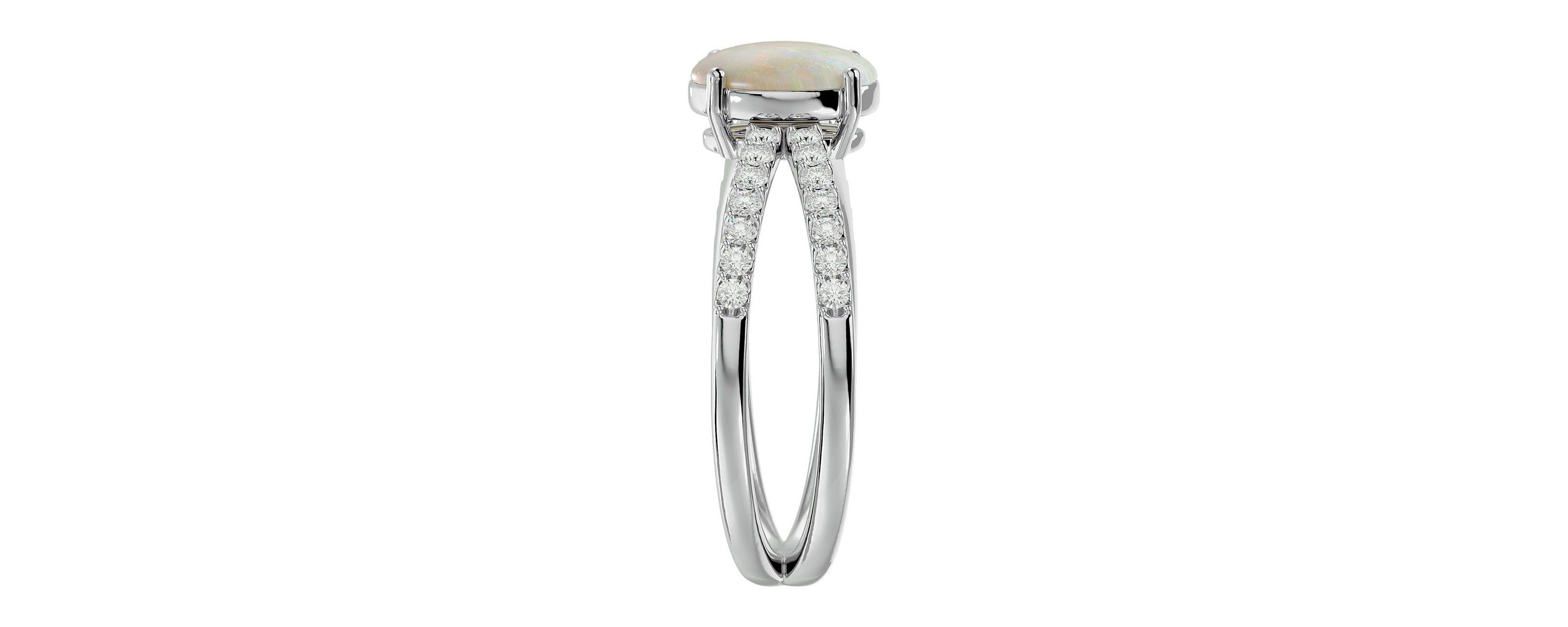 Lab Created 1 1/2 ct. t.w. Oval Shape Created Opal and Halo Diamond Ring In Sterling Silver