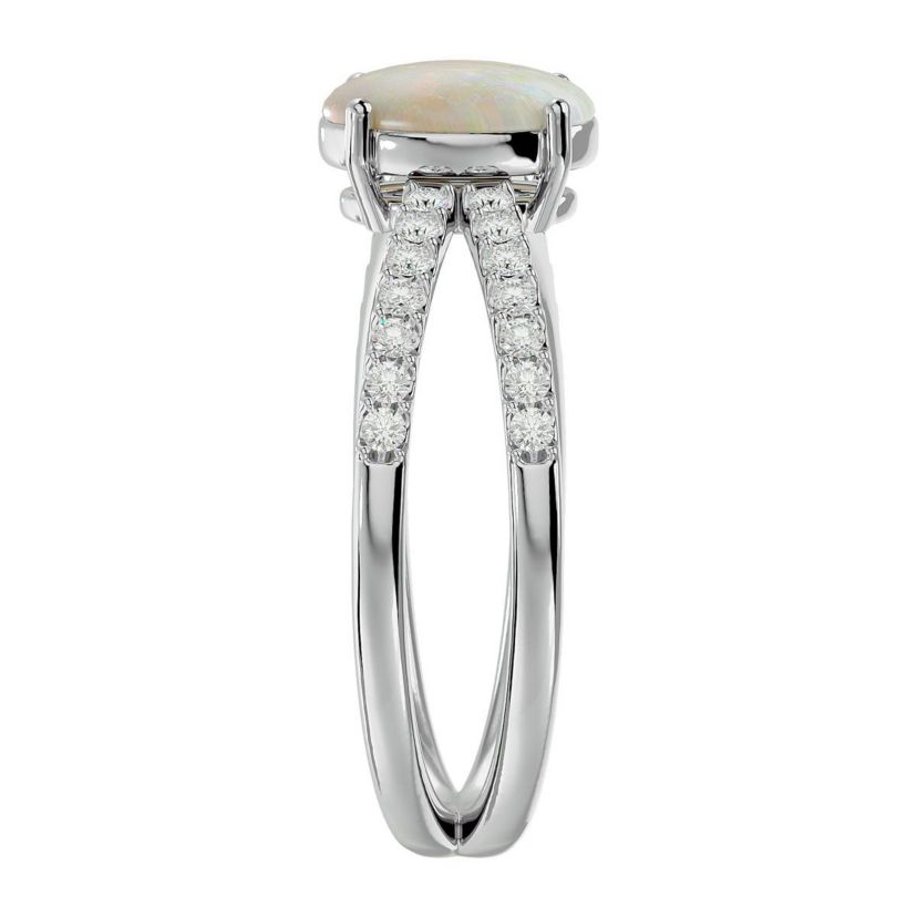 Lab Created 1 1/2 ct. t.w. Oval Shape Created Opal and Halo Diamond Ring In Sterling Silver