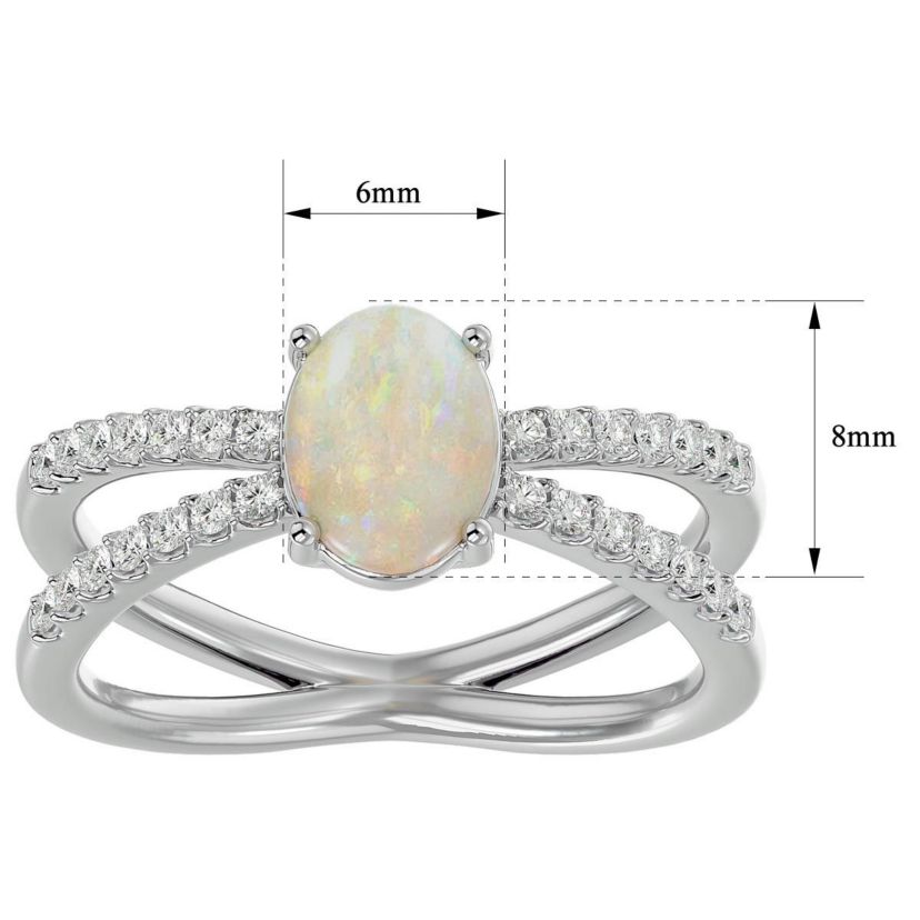 Lab Created 1 1/2 ct. t.w. Oval Shape Created Opal and Halo Diamond Ring In Sterling Silver