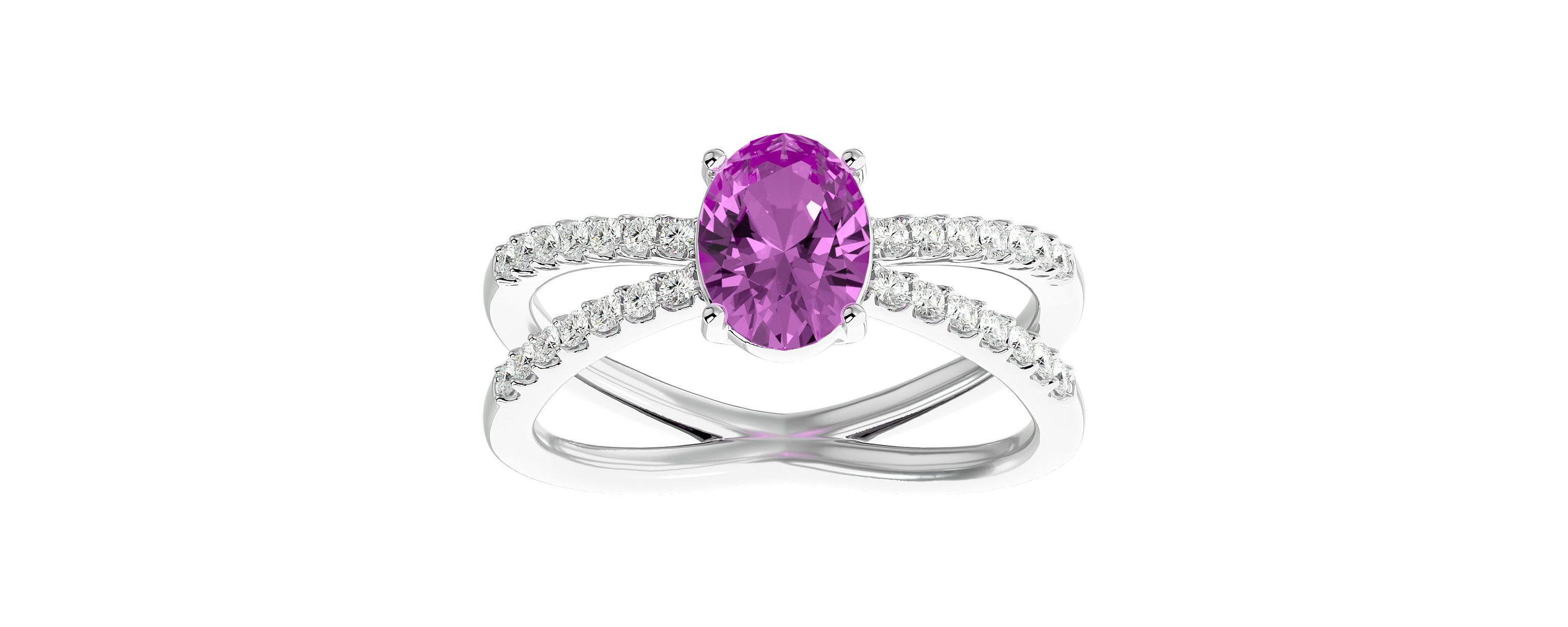 Lab Created 1 1/2 ct. t.w. Oval Shape Created Pink Sapphire and Halo Diamond Ring In Sterling Silver