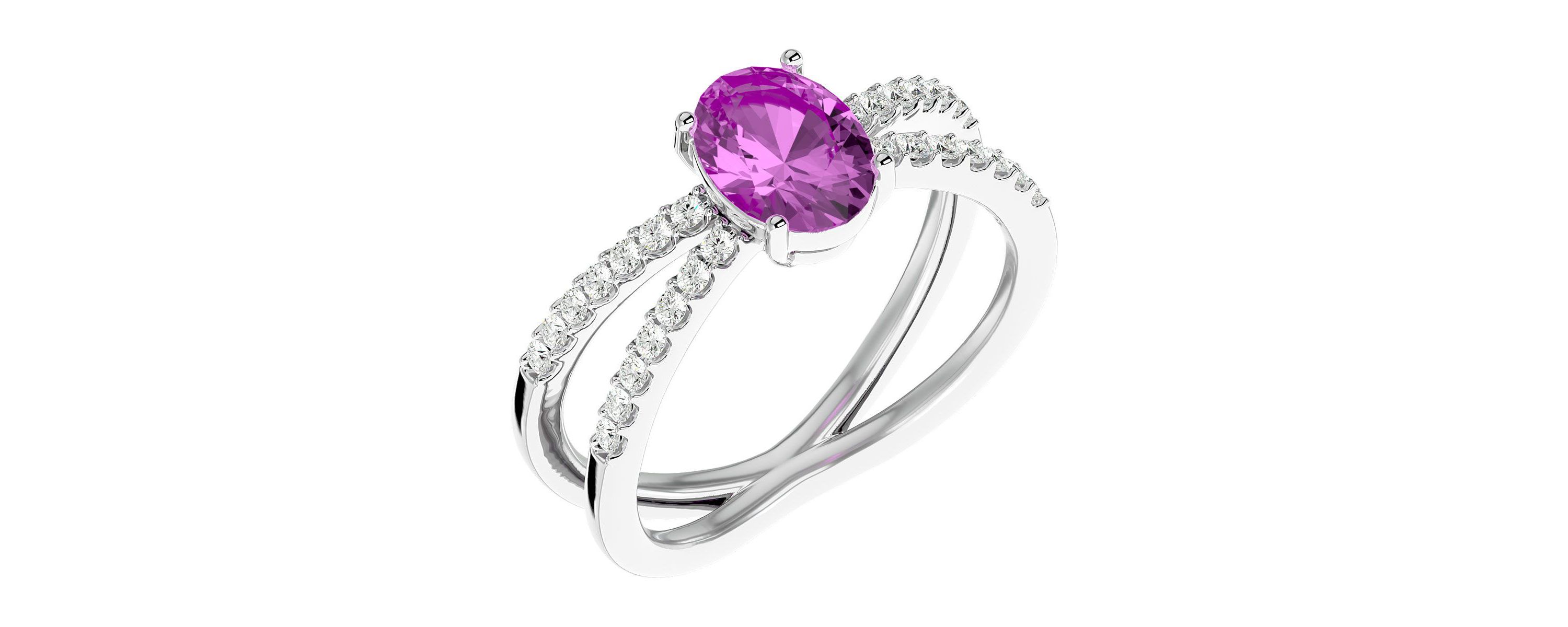 Lab Created 1 1/2 ct. t.w. Oval Shape Created Pink Sapphire and Halo Diamond Ring In Sterling Silver