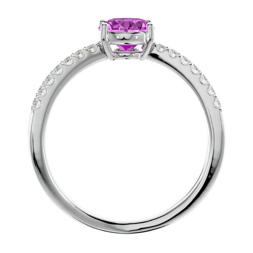 Lab Created 1 1/2 ct. t.w. Oval Shape Created Pink Sapphire and Halo Diamond Ring In Sterling Silver