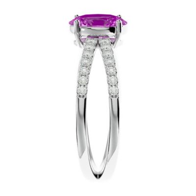 Lab Created 1 1/2 Carat Oval Shape Pink Sapphire and Halo Diamond Ring Sterling Silver