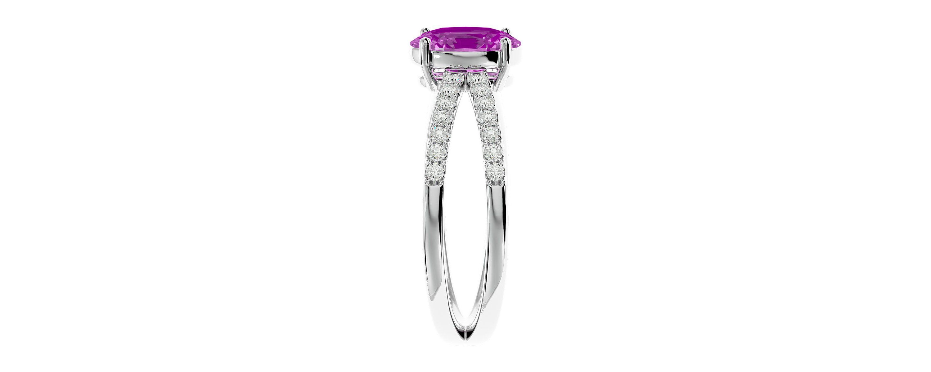 Lab Created 1 1/2 ct. t.w. Oval Shape Created Pink Sapphire and Halo Diamond Ring In Sterling Silver