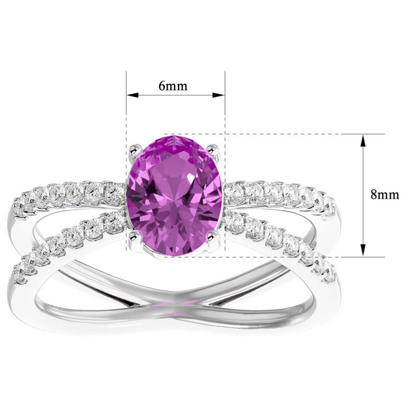 Lab Created 1 1/2 ct. t.w. Oval Shape Created Pink Sapphire and Halo Diamond Ring In Sterling Silver