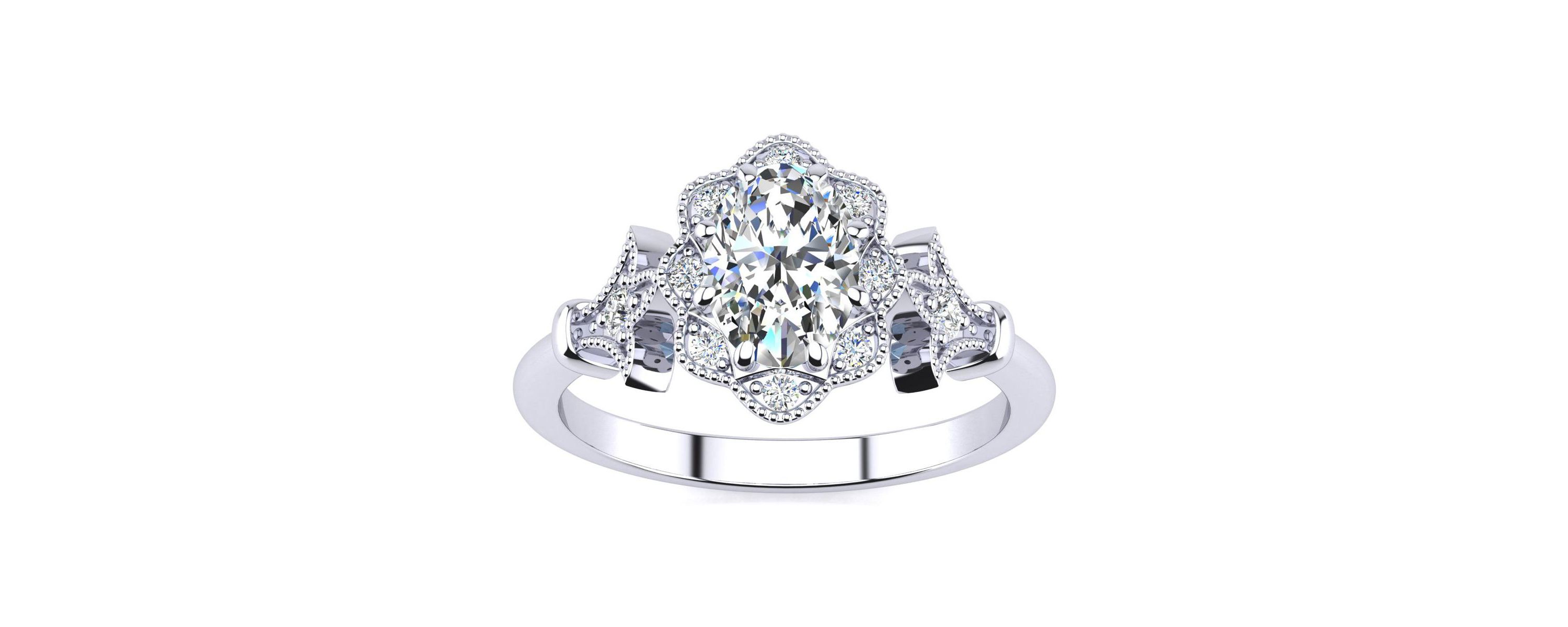 Lab Created 1 ct. t.w. Oval Shape Moissanite and Halo Diamond Ring In Sterling Silver