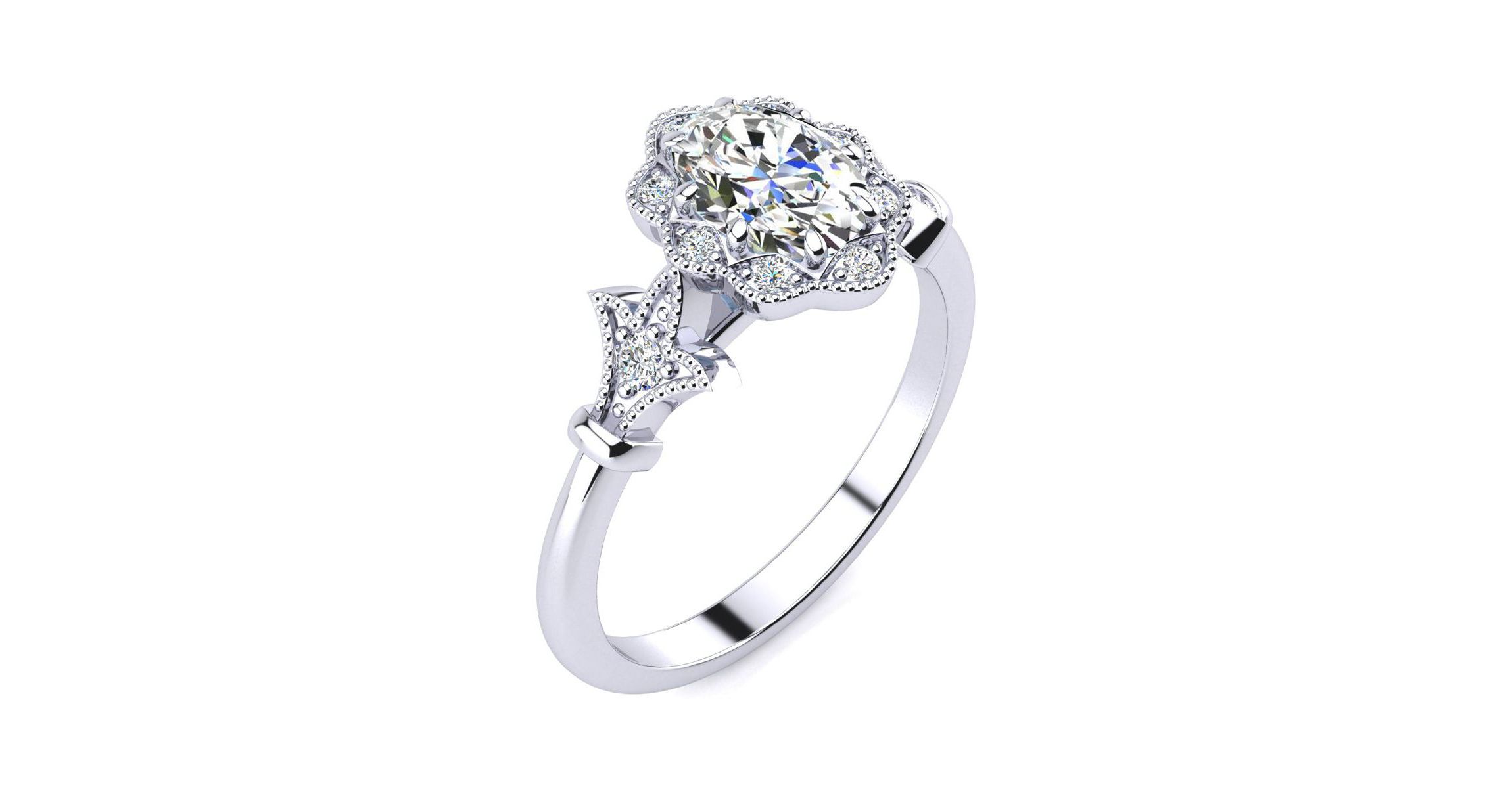 Lab Created 1 ct. t.w. Oval Shape Moissanite and Halo Diamond Ring In Sterling Silver