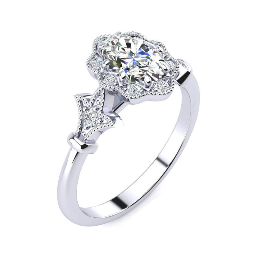 Lab Created 1 ct. t.w. Oval Shape Moissanite and Halo Diamond Ring In Sterling Silver
