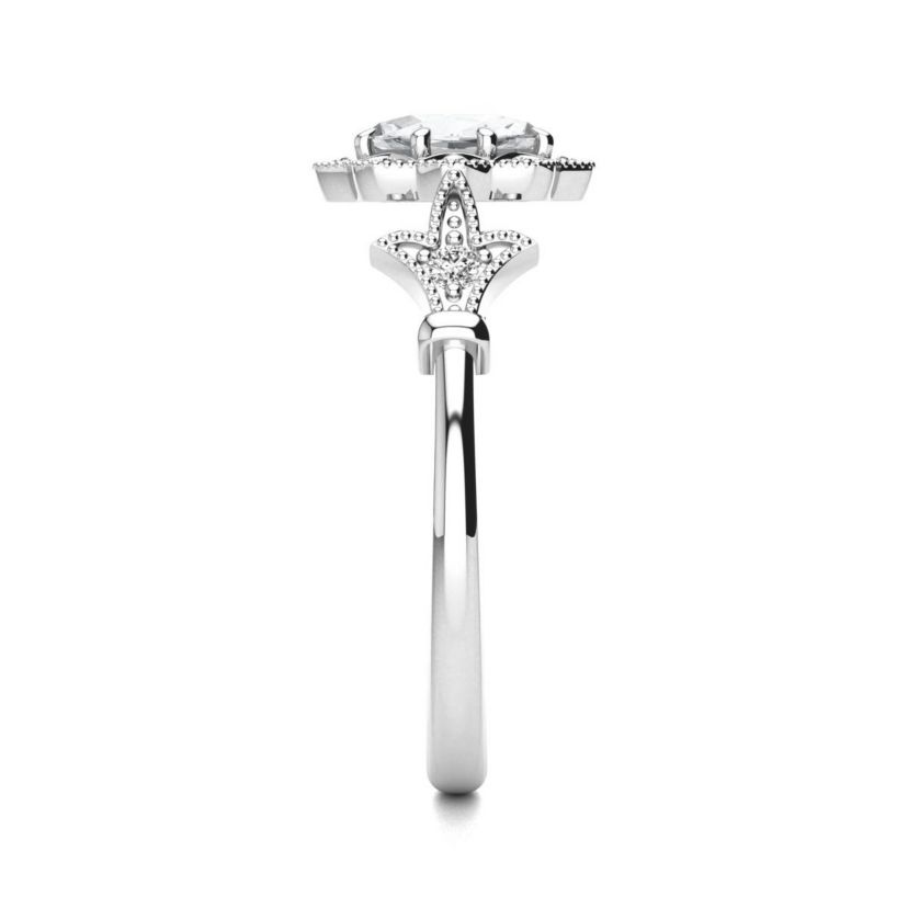 Lab Created 1 ct. t.w. Oval Shape Moissanite and Halo Diamond Ring In Sterling Silver