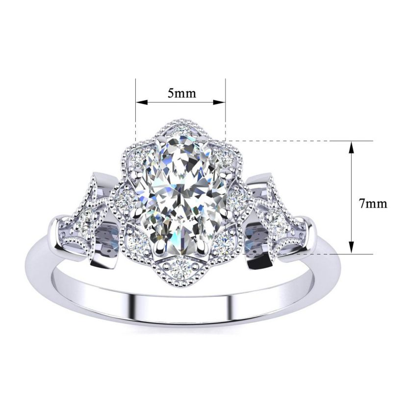 Lab Created 1 ct. t.w. Oval Shape Moissanite and Halo Diamond Ring In Sterling Silver