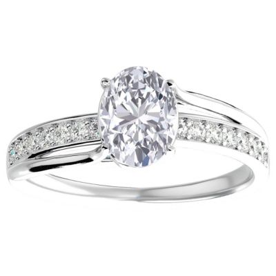 Lab Created 1 1/2 Carat Oval Shape Moissanite and Diamond Ring Sterling Silver