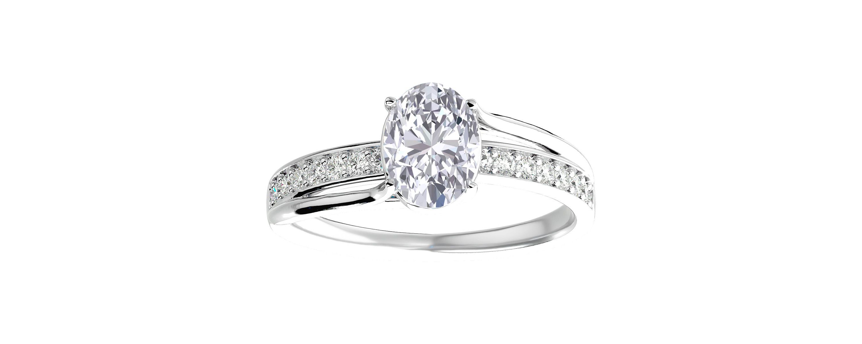 Lab Created 1 1/2 Carat Oval Shape Moissanite and Diamond Ring In Sterling Silver