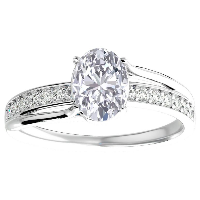 Lab Created 1 1/2 Carat Oval Shape Moissanite and Diamond Ring In Sterling Silver