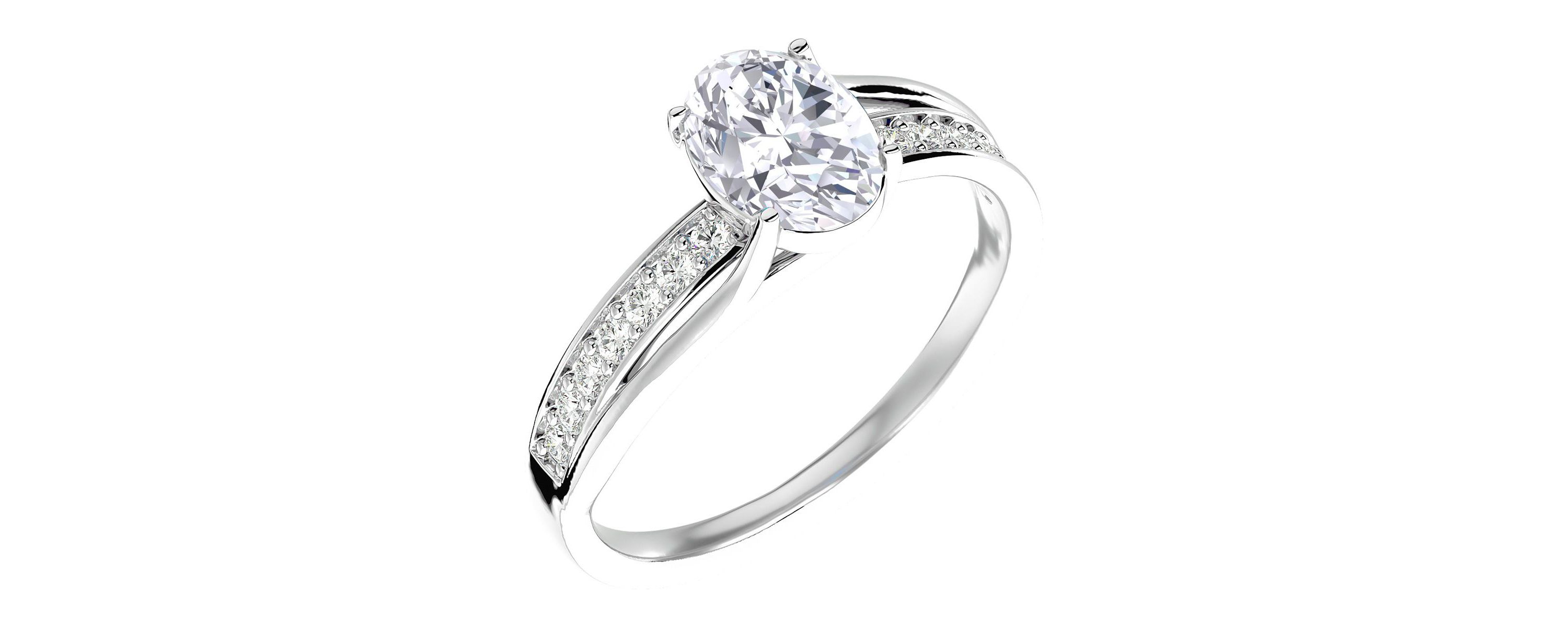 Lab Created 1 1/2 Carat Oval Shape Moissanite and Diamond Ring In Sterling Silver