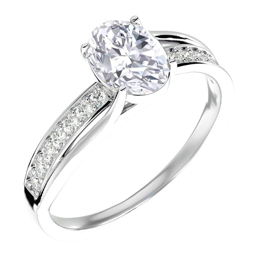Lab Created 1 1/2 Carat Oval Shape Moissanite and Diamond Ring In Sterling Silver