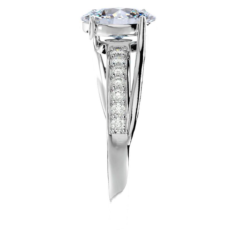 Lab Created 1 1/2 Carat Oval Shape Moissanite and Diamond Ring In Sterling Silver