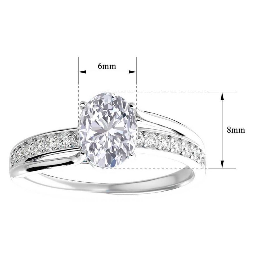 Lab Created 1 1/2 Carat Oval Shape Moissanite and Diamond Ring In Sterling Silver