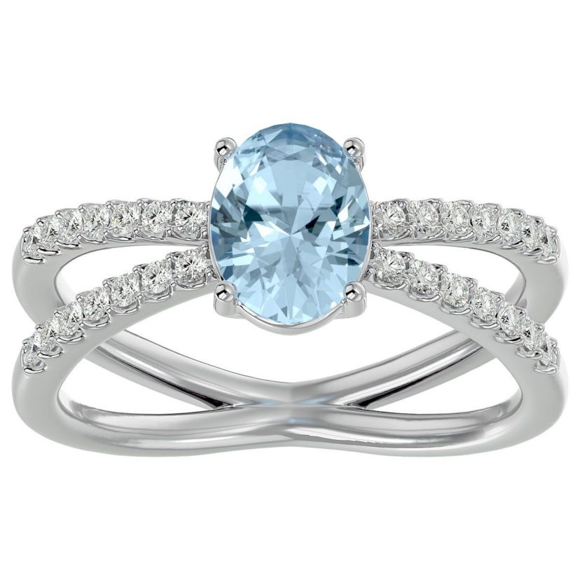 1 1/2 ct. t.w. Oval Shape Aquamarine and Halo Diamond Ring In Sterling Silver