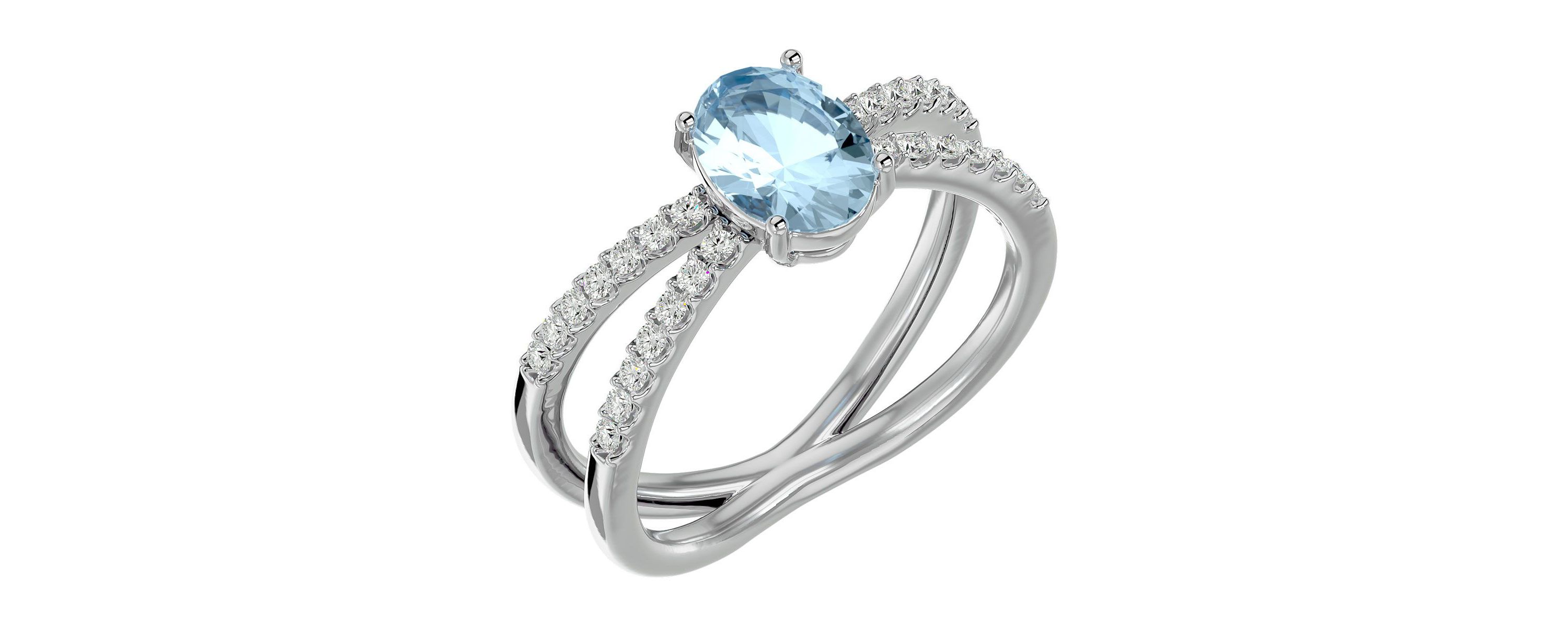1 1/2 ct. t.w. Oval Shape Aquamarine and Halo Diamond Ring In Sterling Silver