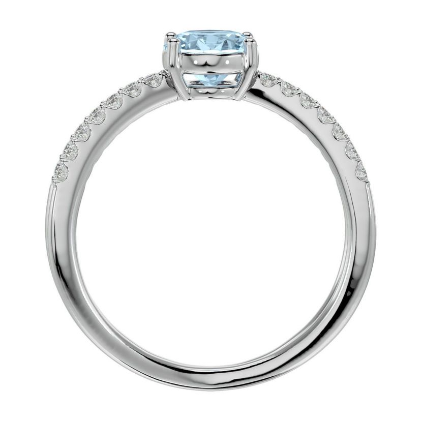 1 1/2 ct. t.w. Oval Shape Aquamarine and Halo Diamond Ring In Sterling Silver