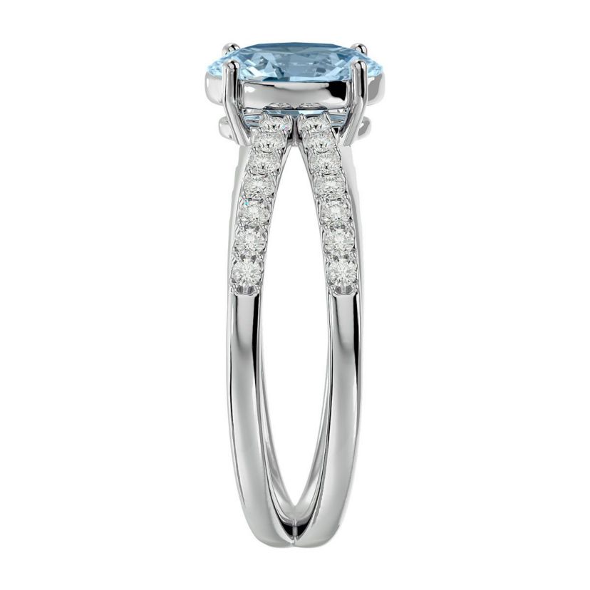 1 1/2 ct. t.w. Oval Shape Aquamarine and Halo Diamond Ring In Sterling Silver