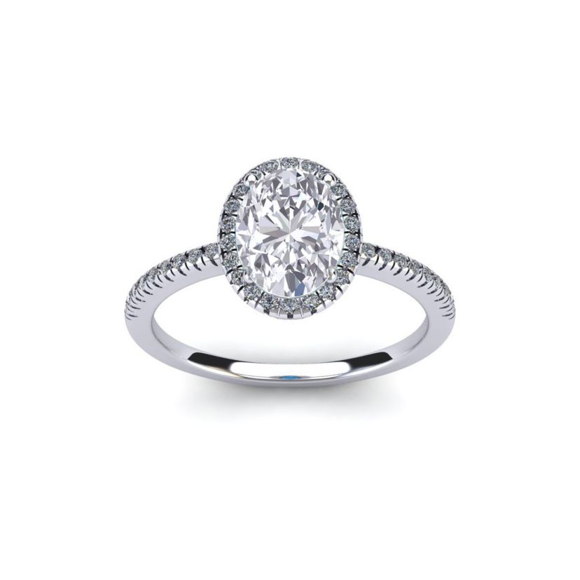 Lab Created 1 1/2 ct. t.w. Oval Shape Moissanite and Halo Diamond Ring In Sterling Silver