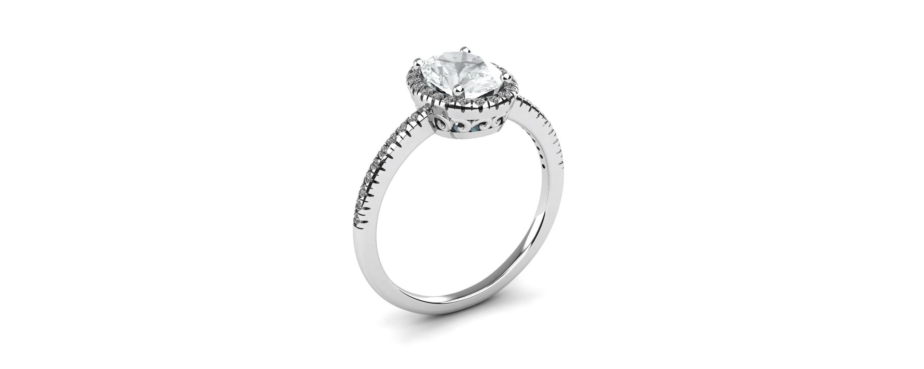 Lab Created 1 1/2 ct. t.w. Oval Shape Moissanite and Halo Diamond Ring In Sterling Silver