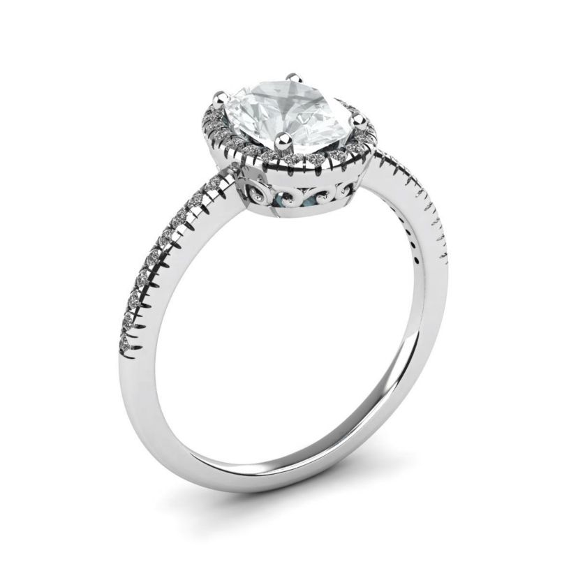 Lab Created 1 1/2 ct. t.w. Oval Shape Moissanite and Halo Diamond Ring In Sterling Silver